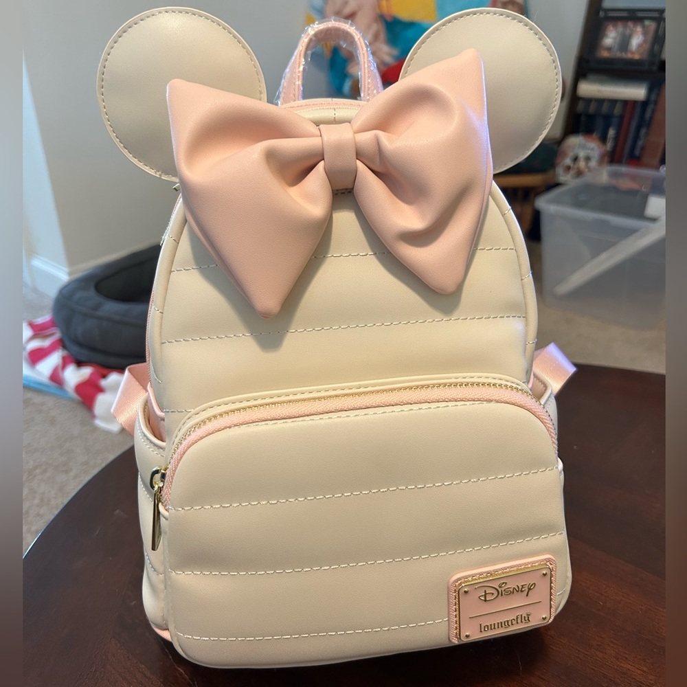 Loungefly Disney Minnie Mouse Pink Tonal Puff Mini Backpack New